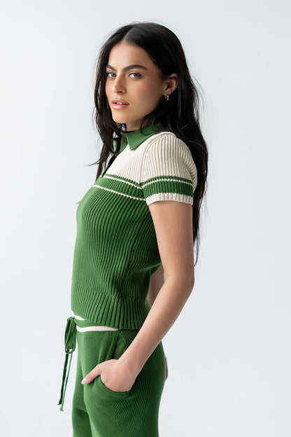 Brea Collared Sweater in Green - FINAL SALE