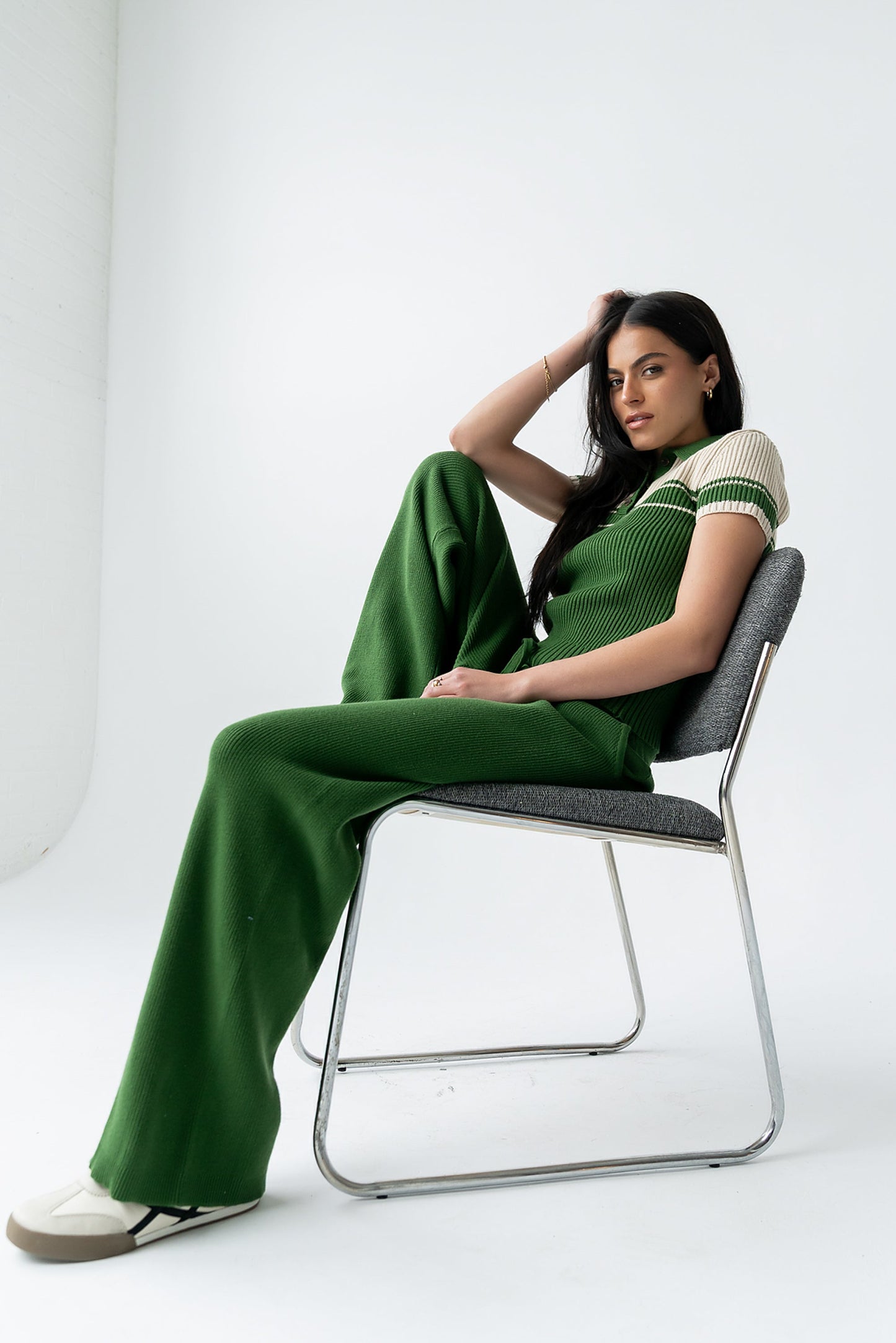Brea Collared Sweater in Green - FINAL SALE