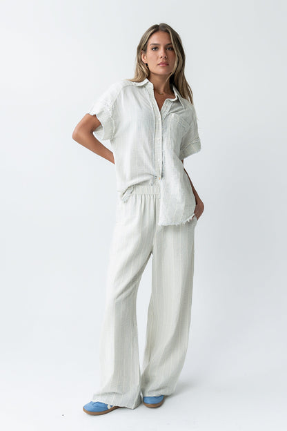 Belen Striped Wide Leg Pants in Denim Blue