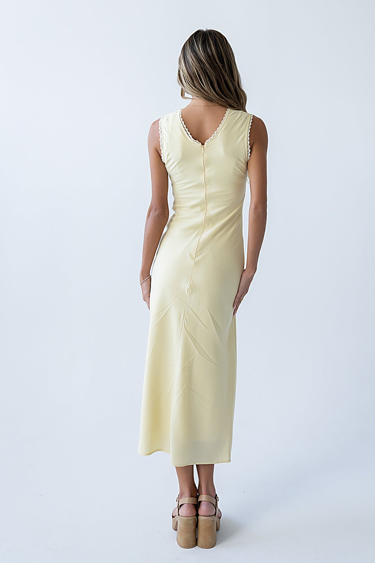 Hailey Lace Trim Maxi Dress in Yellow