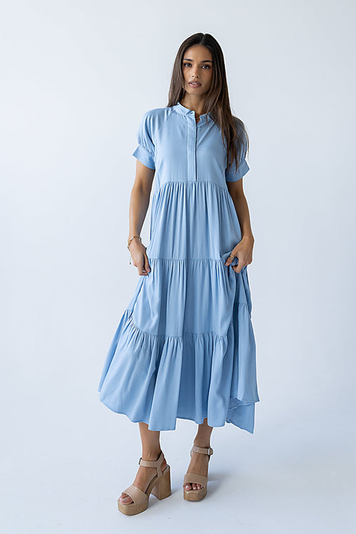 Amanda Tiered Dress in Slate Blue