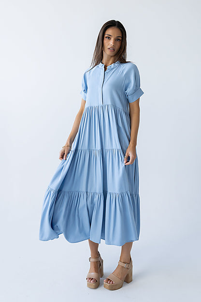 Amanda Tiered Dress in Slate Blue
