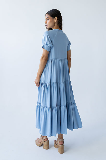 Amanda Tiered Dress in Slate Blue