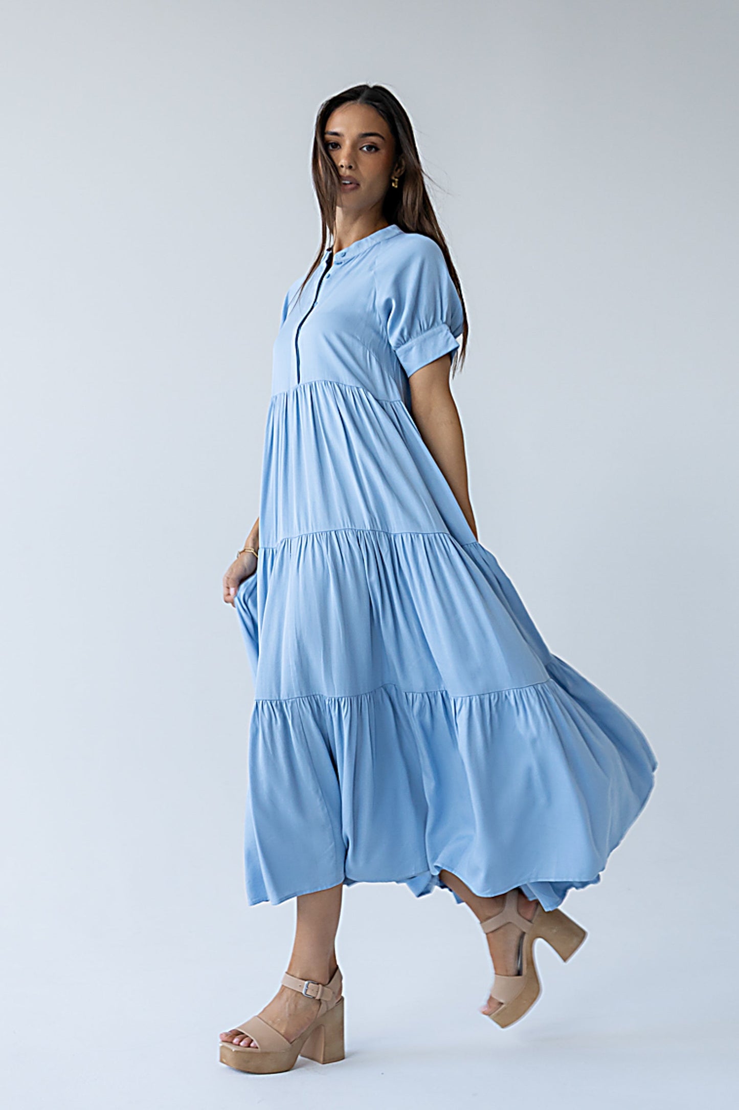Amanda Tiered Dress in Slate Blue