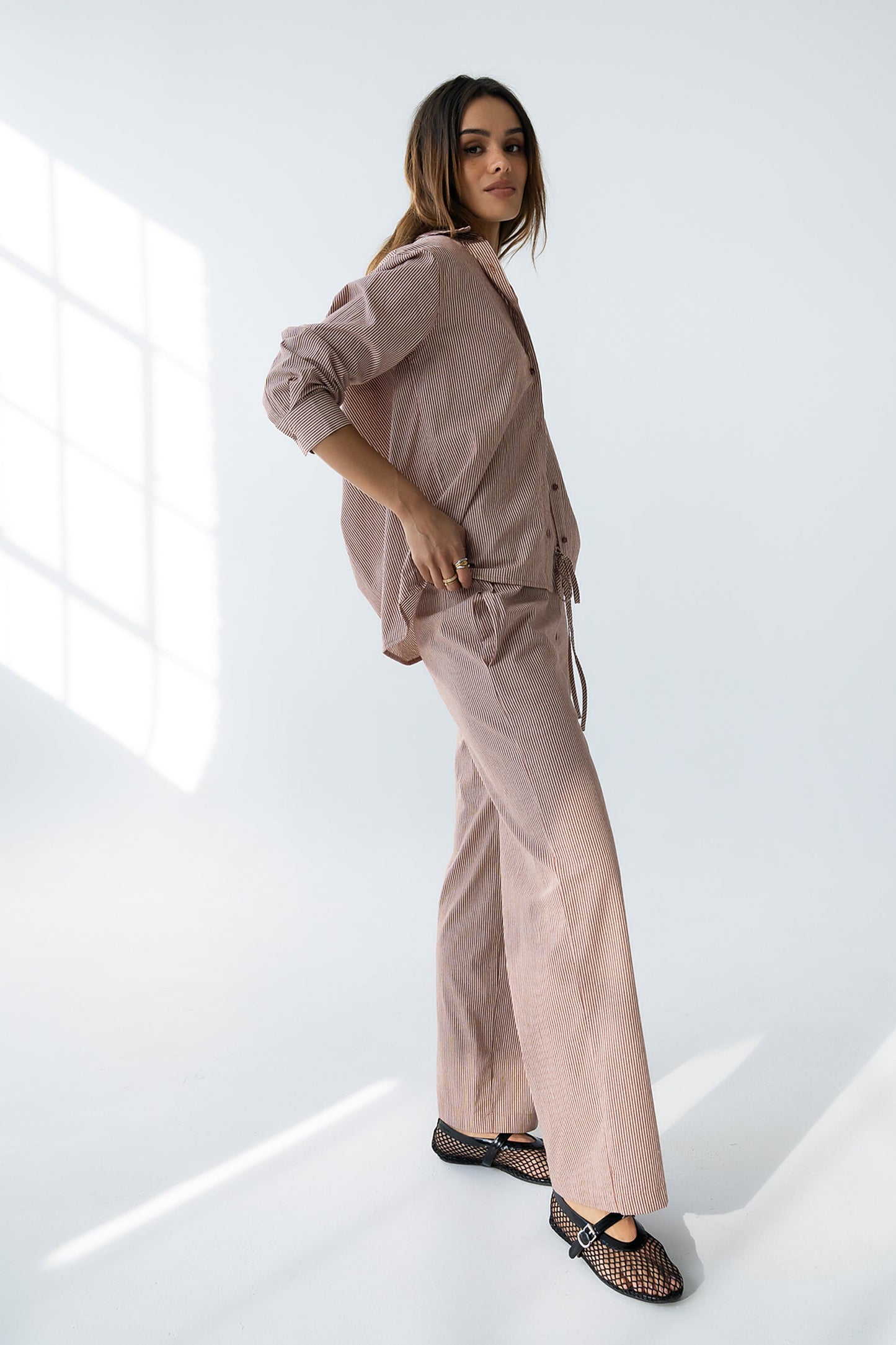 Hailey Striped Baggy Pants in Mauve