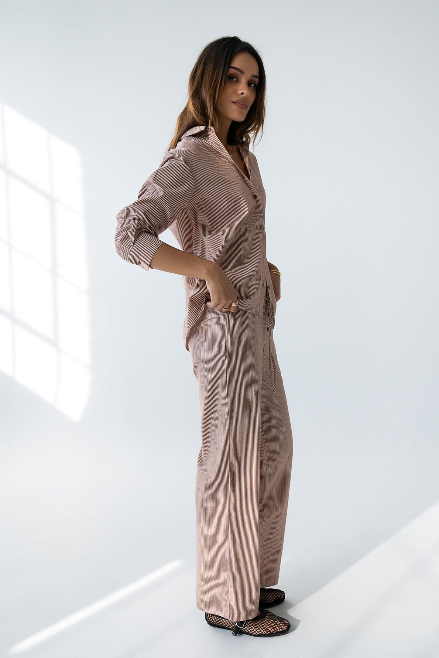 Hailey Striped Baggy Pants in Mauve