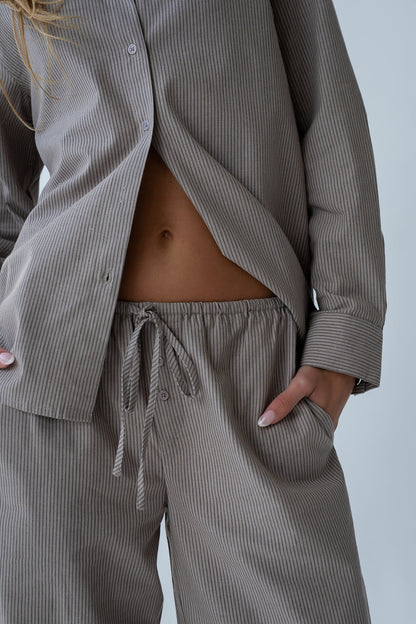 Hailey Striped Baggy Pants in Beige