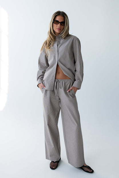 Hailey Striped Baggy Pants in Beige