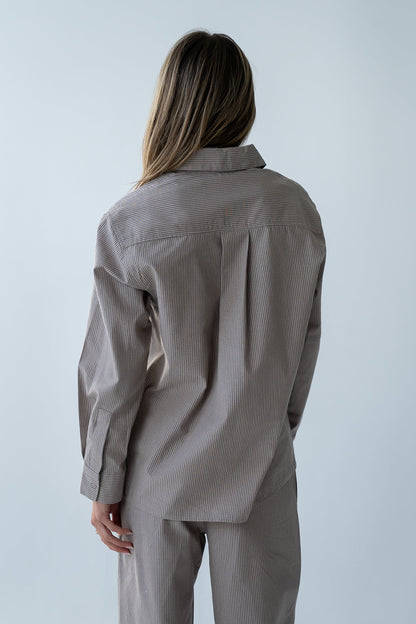 Hailey Striped Button Up in Beige