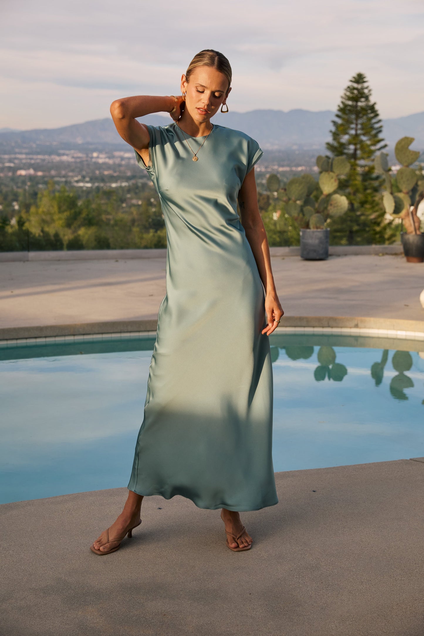 Hannah Satin Maxi Dress in Teal