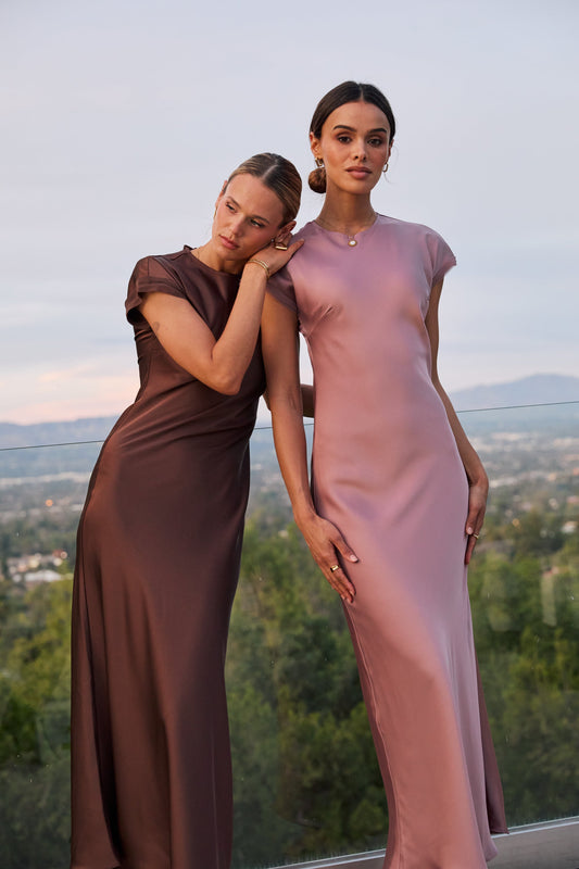 Hannah Satin Maxi Dress in Mauve