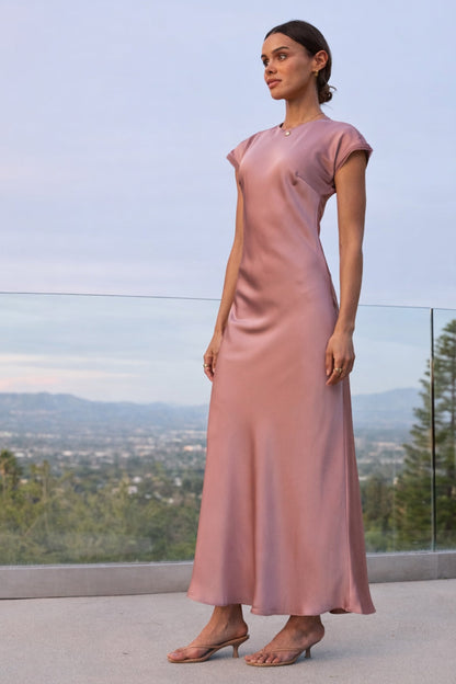 Hannah Satin Maxi Dress in Mauve