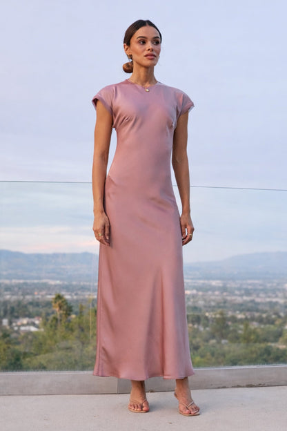 Hannah Satin Maxi Dress in Mauve