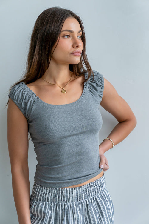 Ace Ribbed Top in Heather Grey