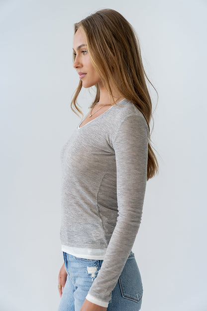 Brinley Layered Top in Heather Grey