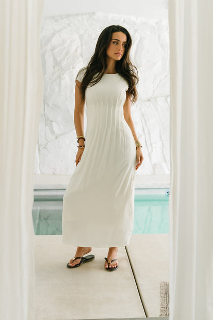 Carolina Pleated Maxi Dress in Ivory