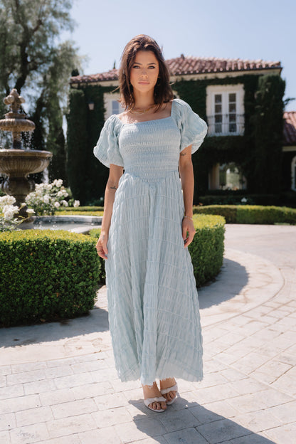 Beckie Smocked Maxi Dress in Blue