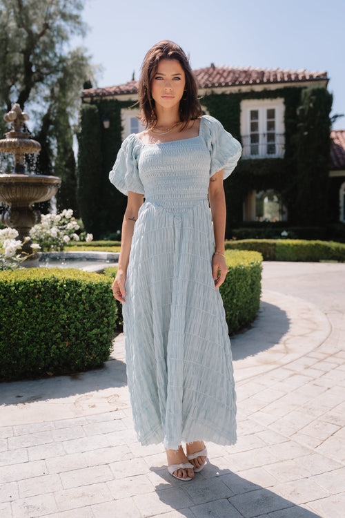 Beckie Smocked Maxi Dress in Blue