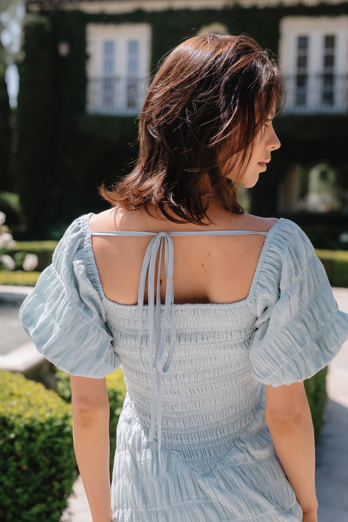 Beckie Smocked Maxi Dress in Blue