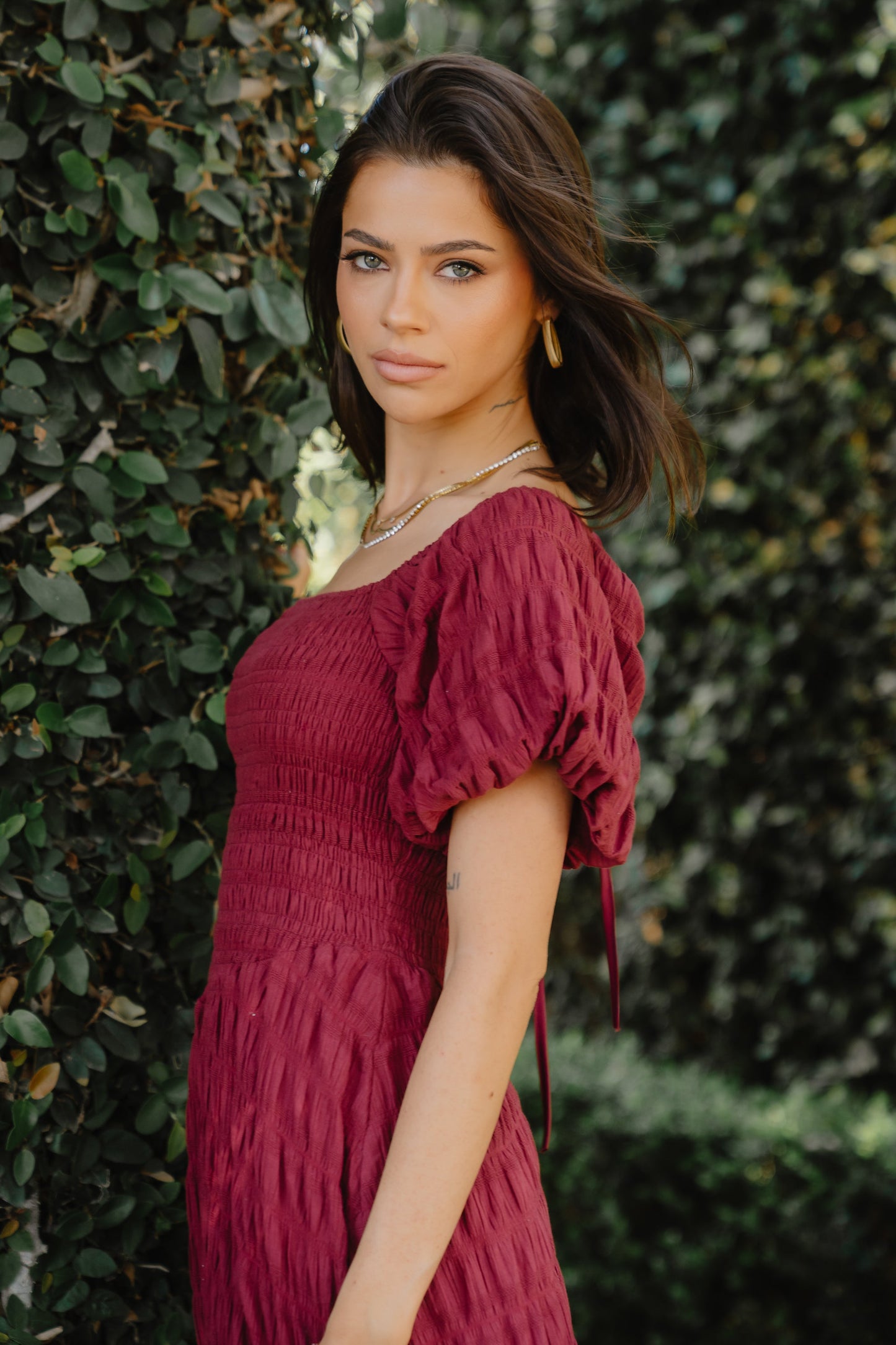 Beckie Smocked Maxi Dress in Burgundy