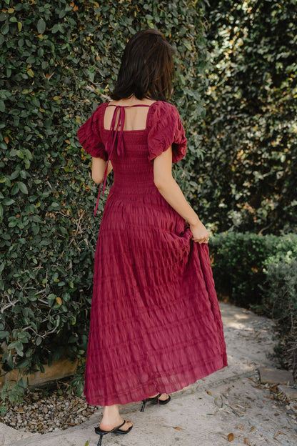 Beckie Smocked Maxi Dress in Burgundy