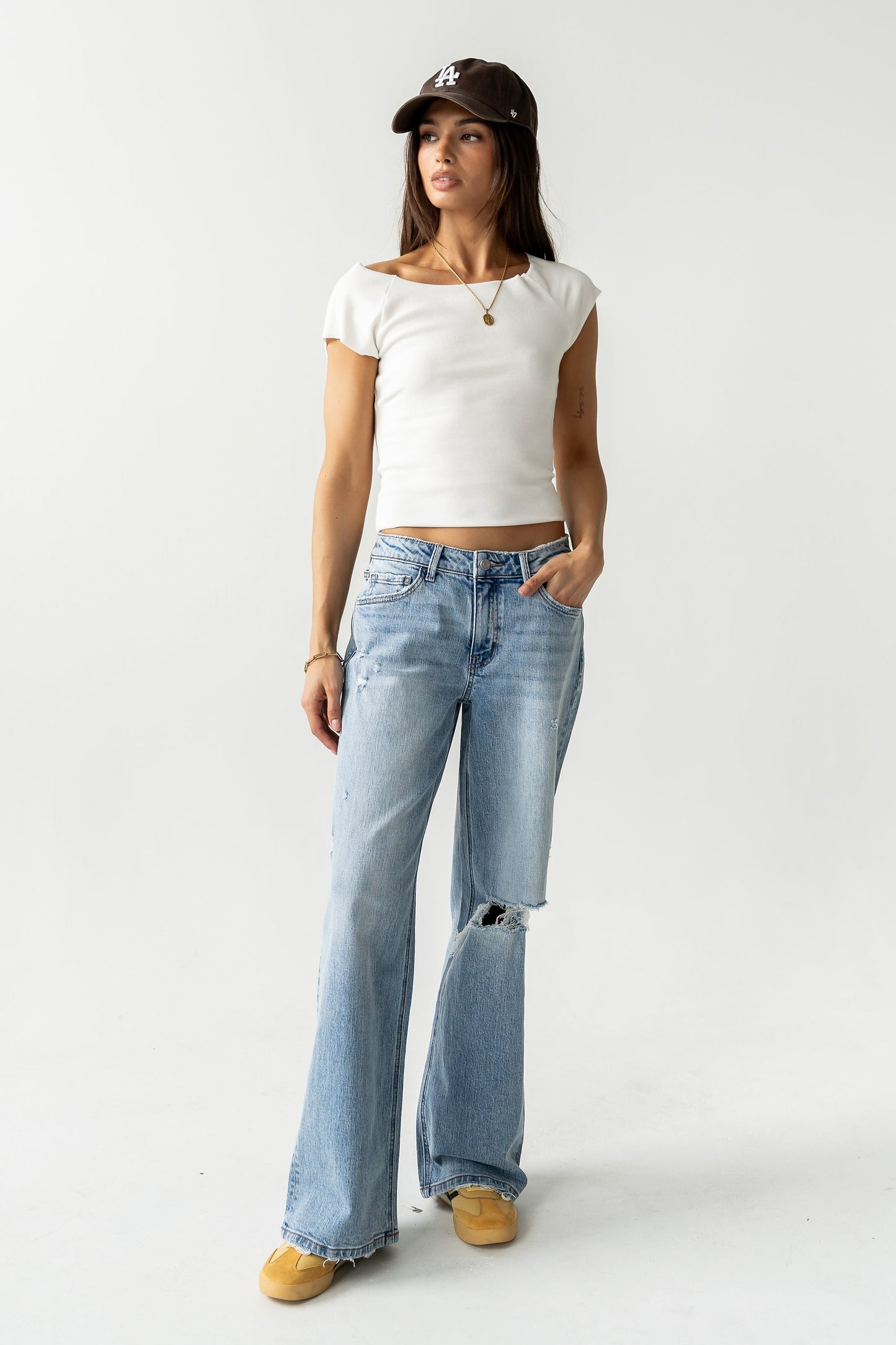 Devon Distressed Wide Leg Jeans