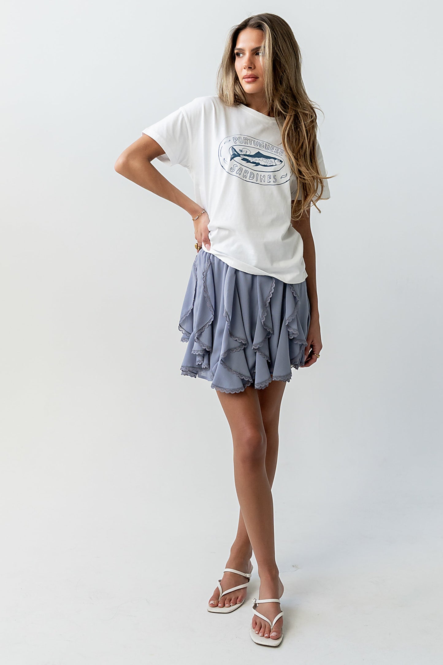 Cole Ruffle Mini Skirt in Light Blue