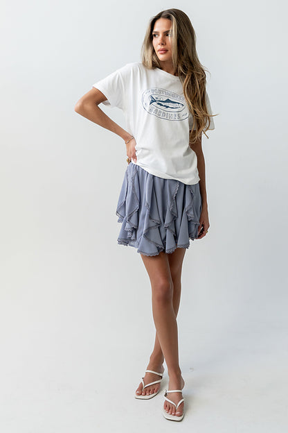 Cole Ruffle Mini Skirt in Light Blue