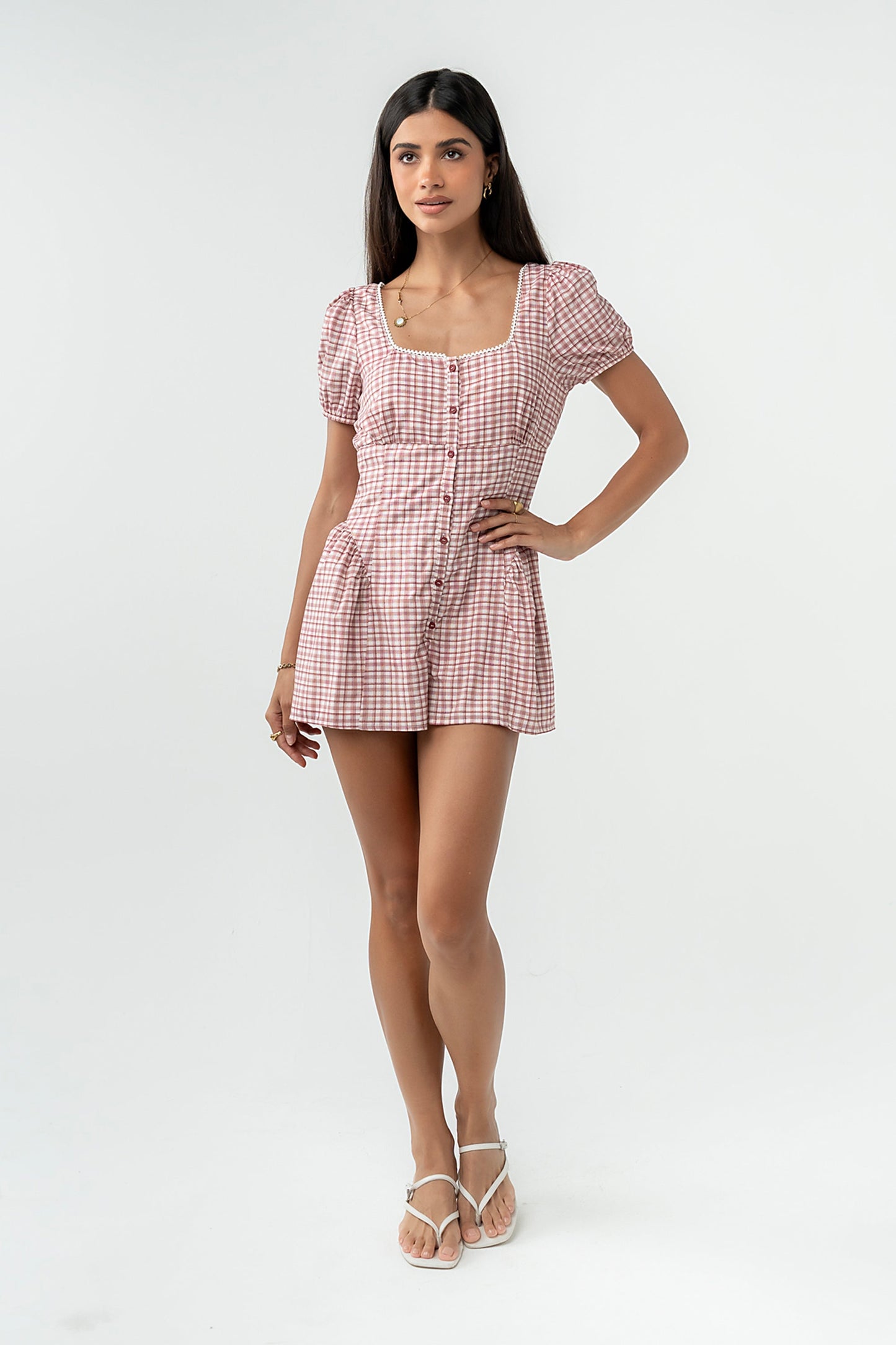 Aislynn Gingham Romper in Red