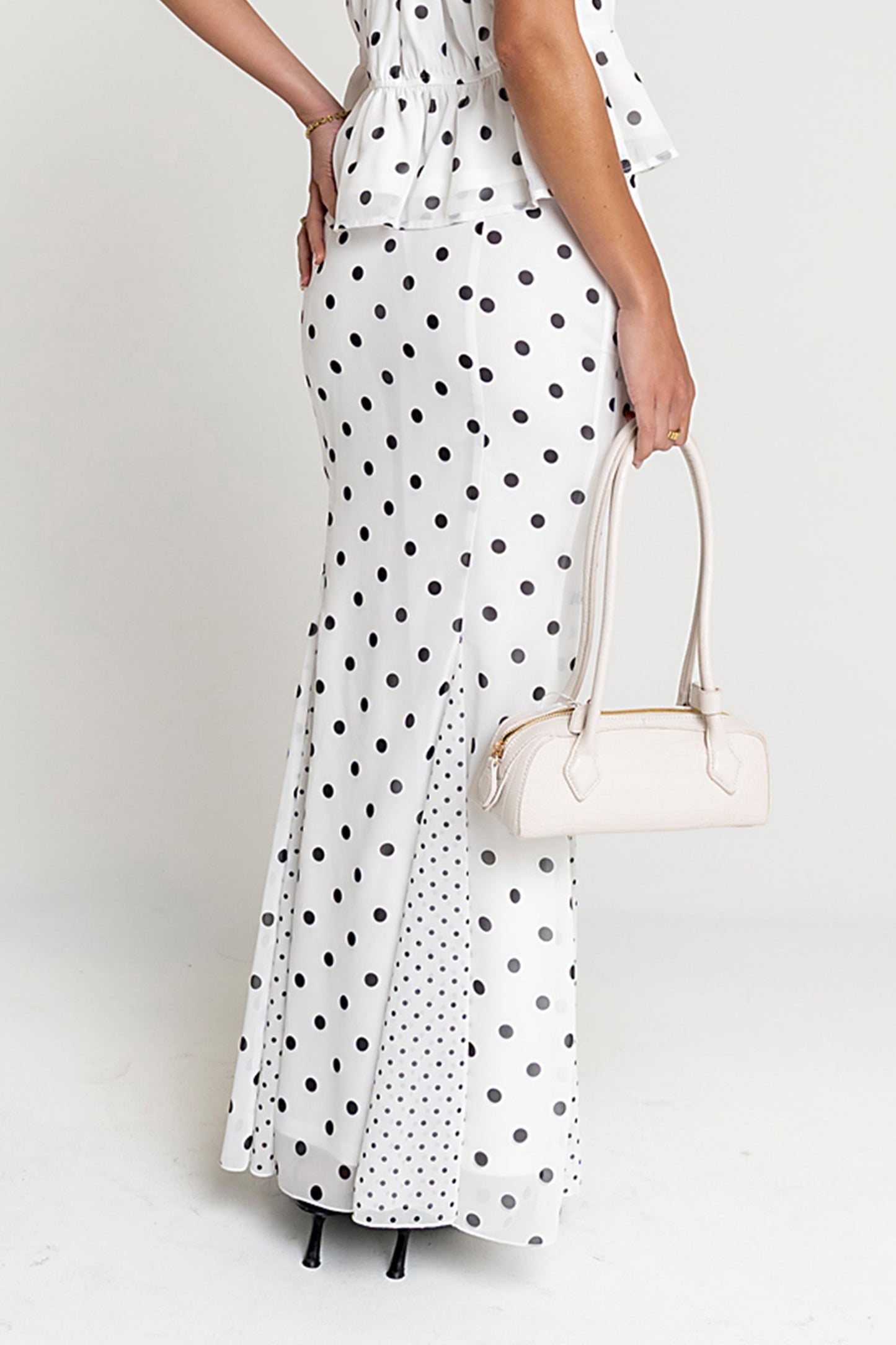 Freida Polka Dot Maxi Skirt in Ivory