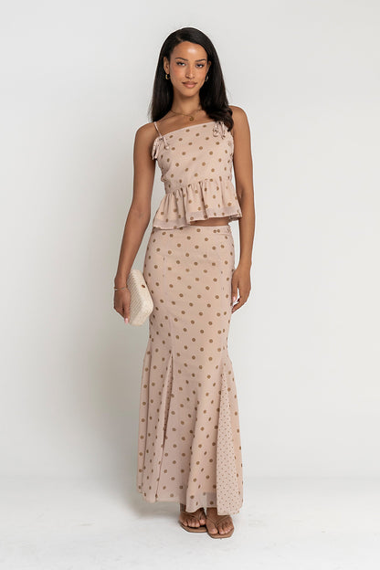 Freida Polka Dot Top in Taupe