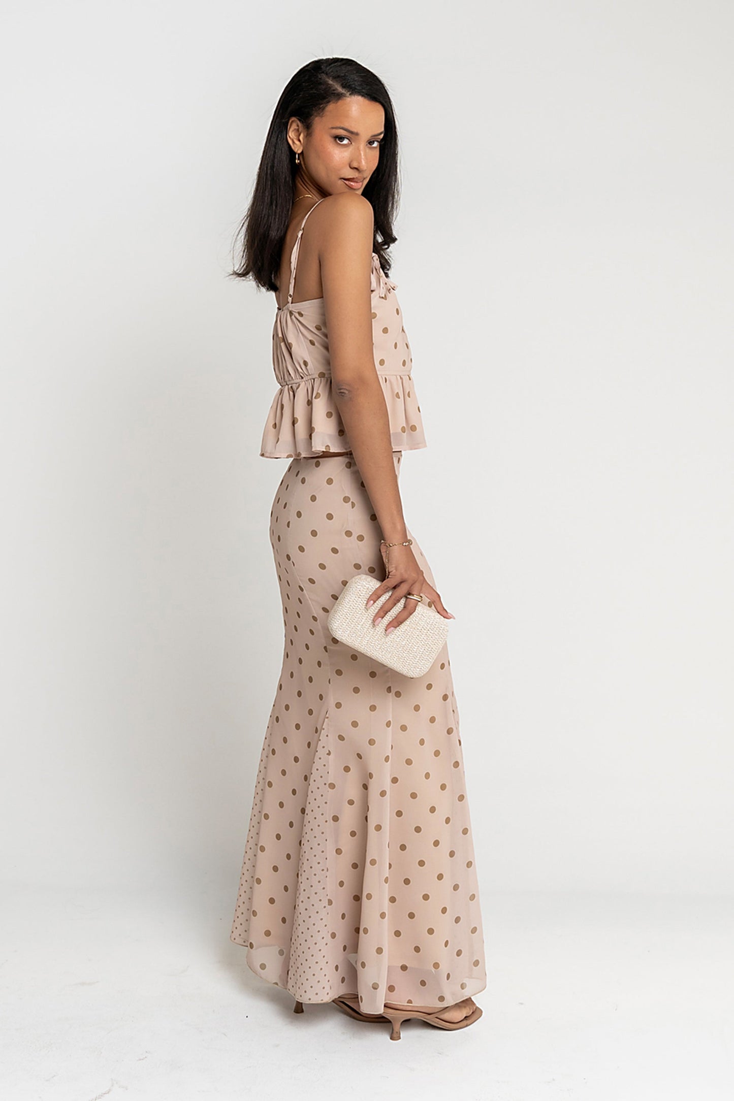 Freida Polka Dot Top in Taupe