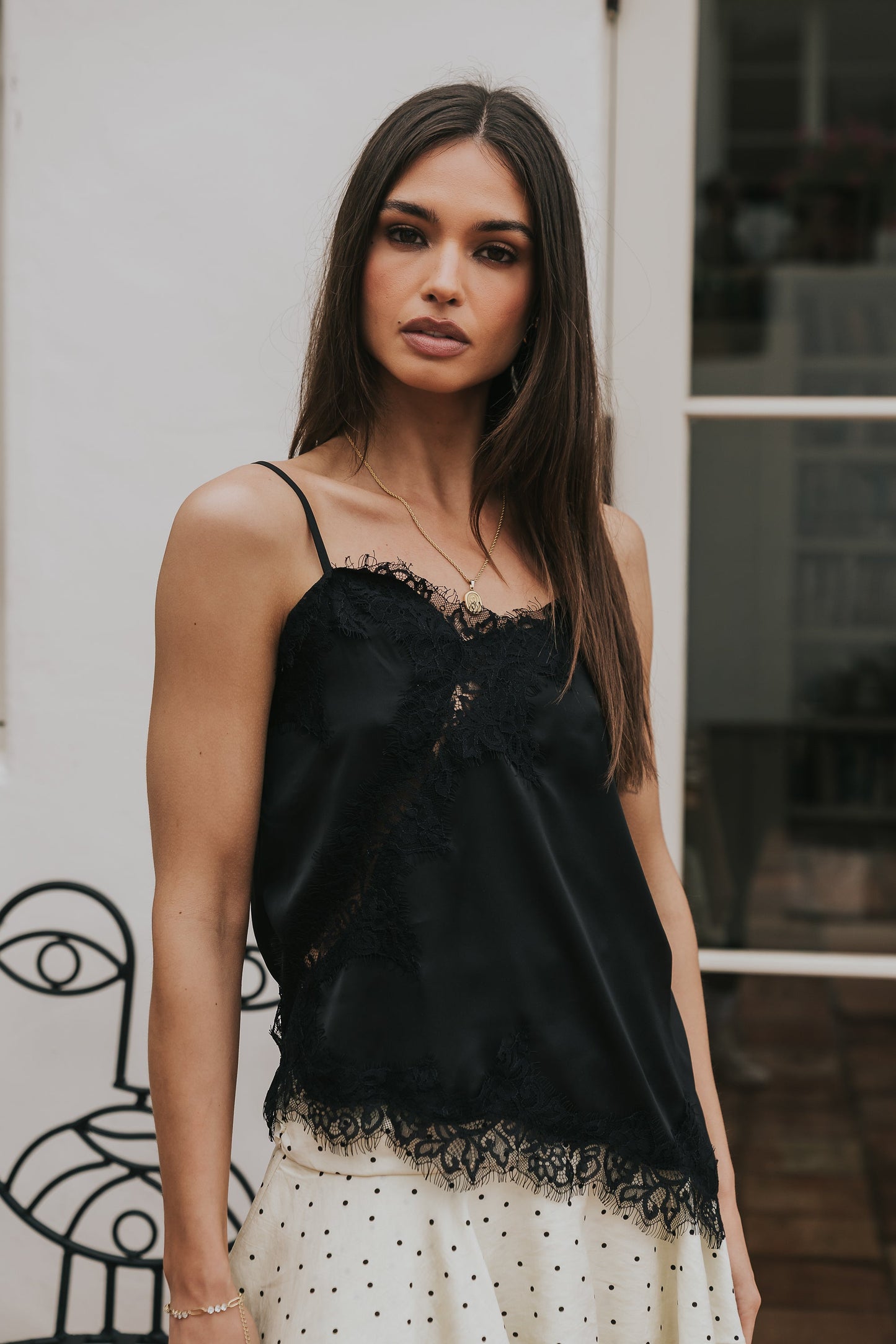 Berkley Lace Trim Tank in Black