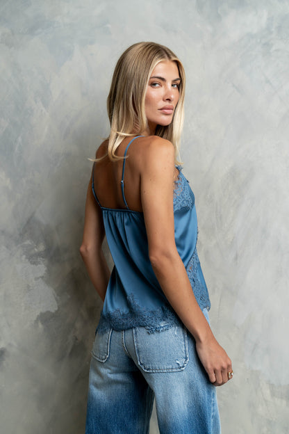 Berkley Lace Trim Tank in Teal