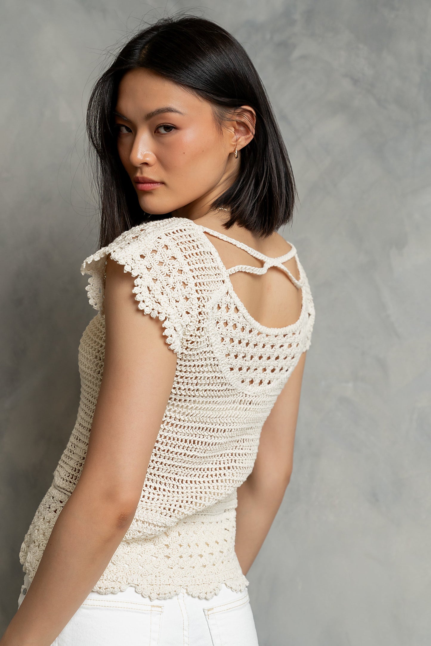 Gabi Crochet Top in Off White
