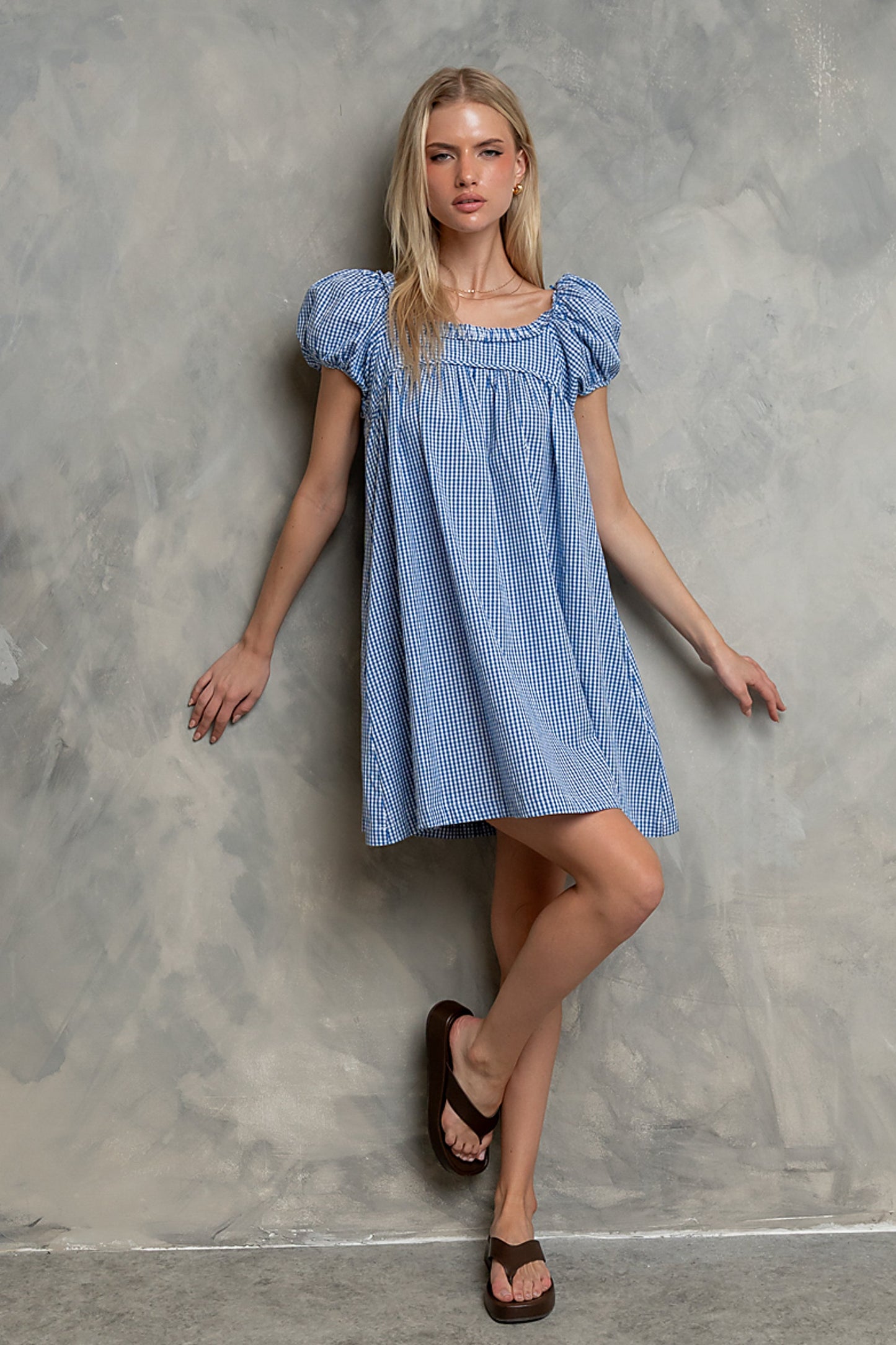 Evelyn Gingham Dress in Blue