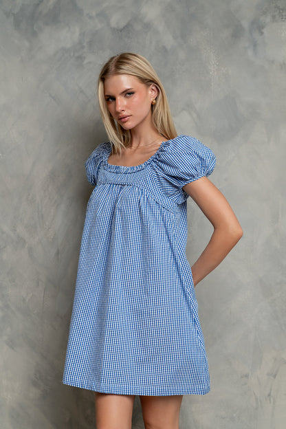 Evelyn Gingham Dress in Blue