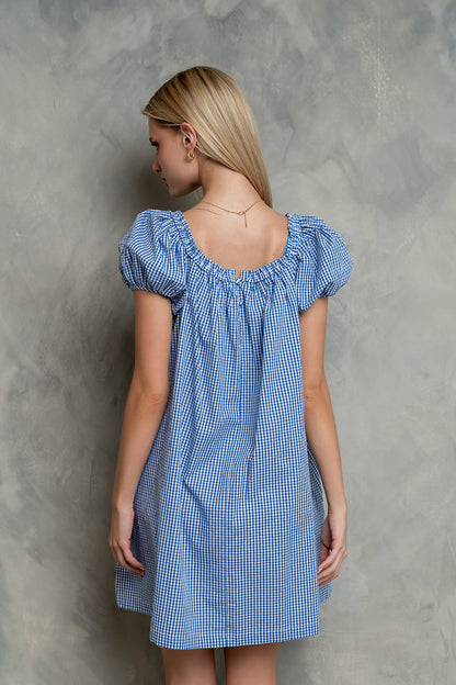 Evelyn Gingham Dress in Blue