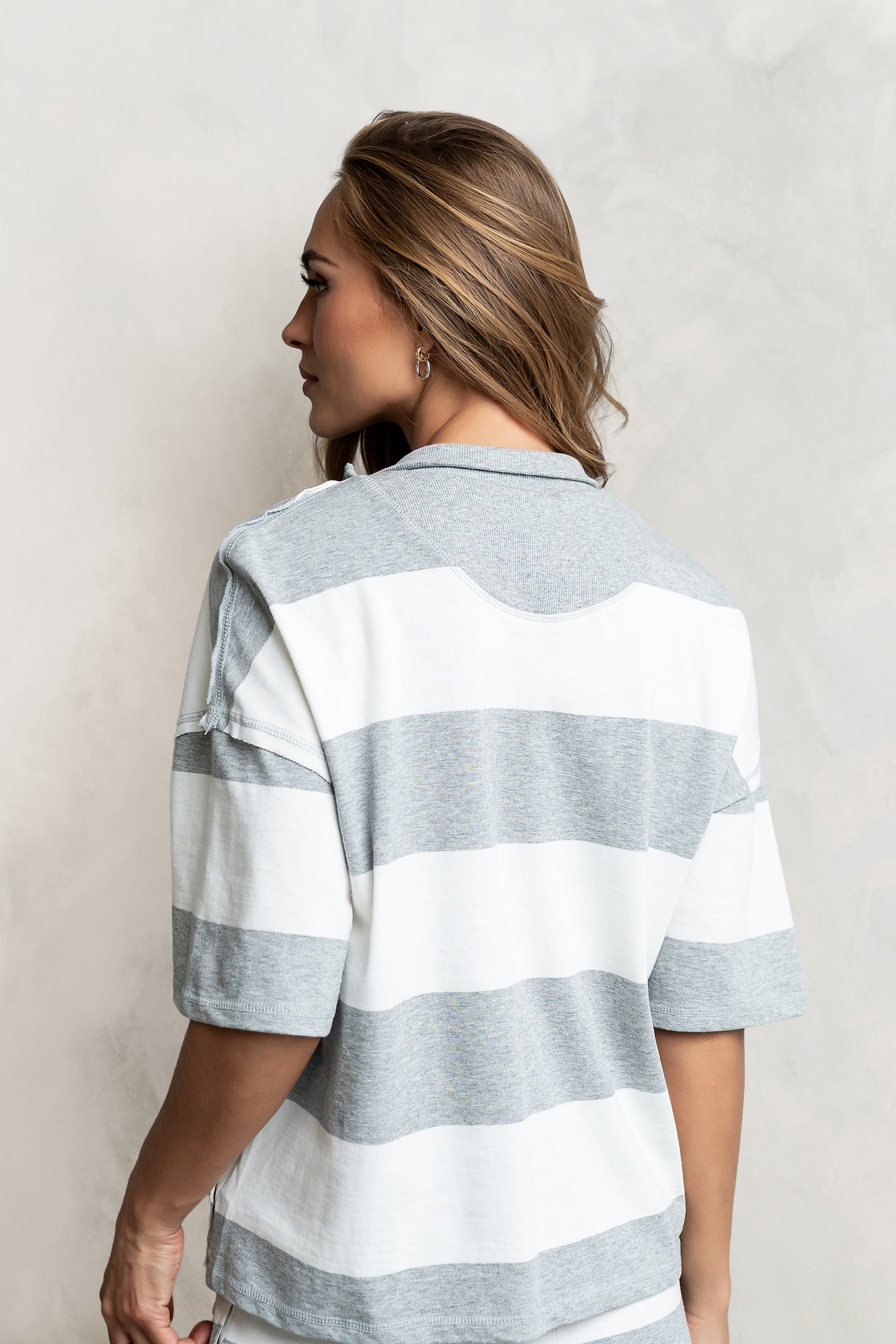 Farah Striped Quarter Zip Top in Grey