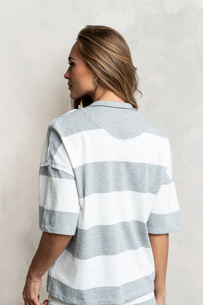 Farah Striped Quarter Zip Top in Grey