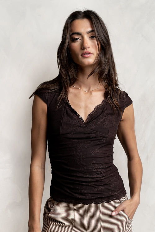 Gracie Lace Top in Brown