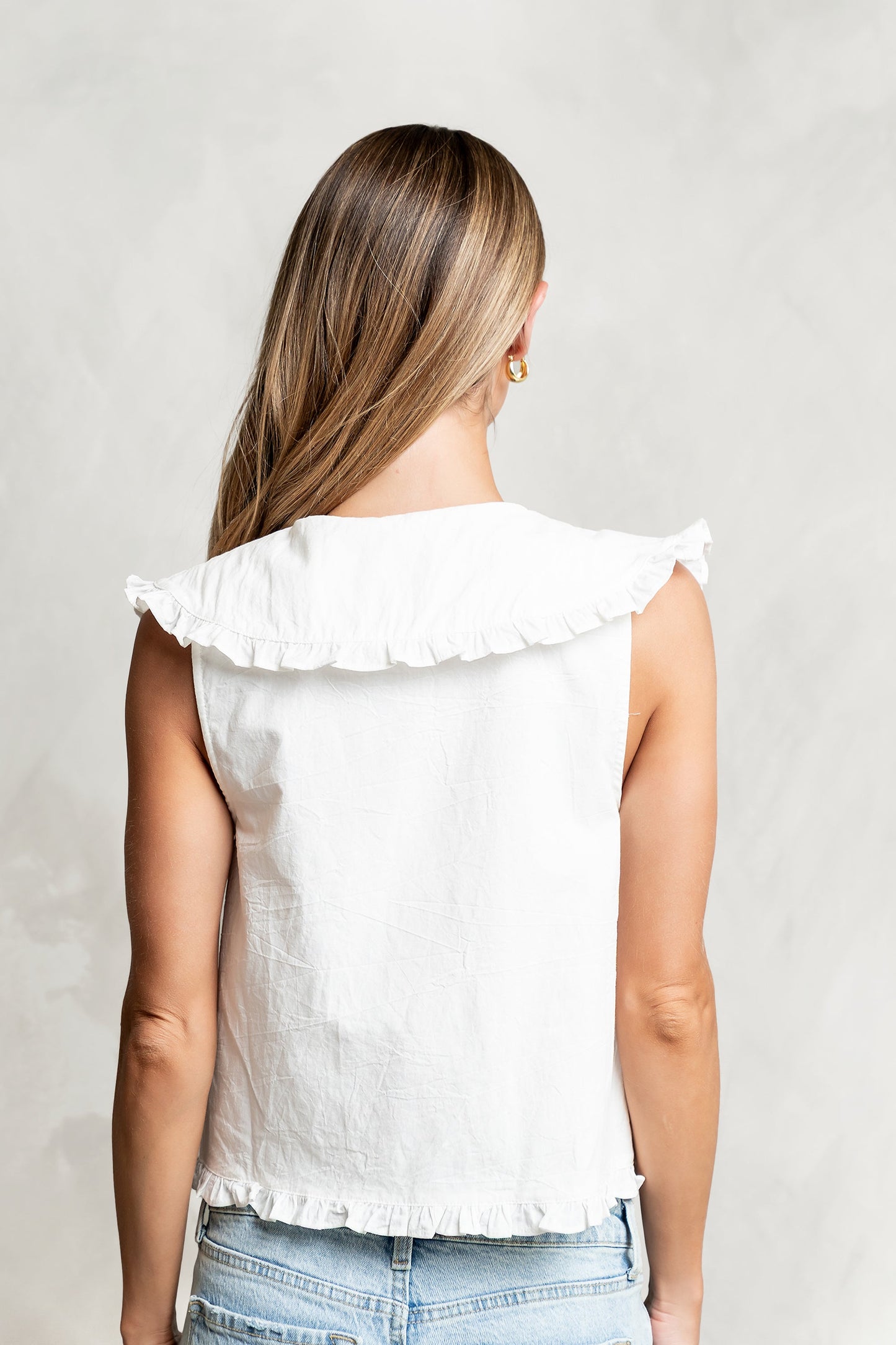 Aya Collared Ruffle Blouse in White