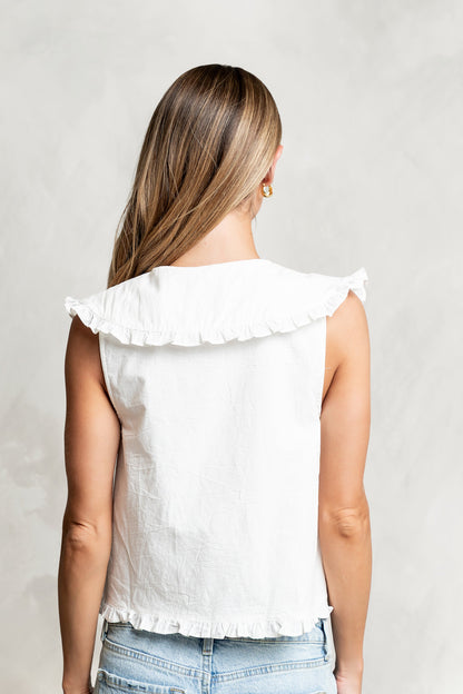 Aya Collared Ruffle Blouse in White