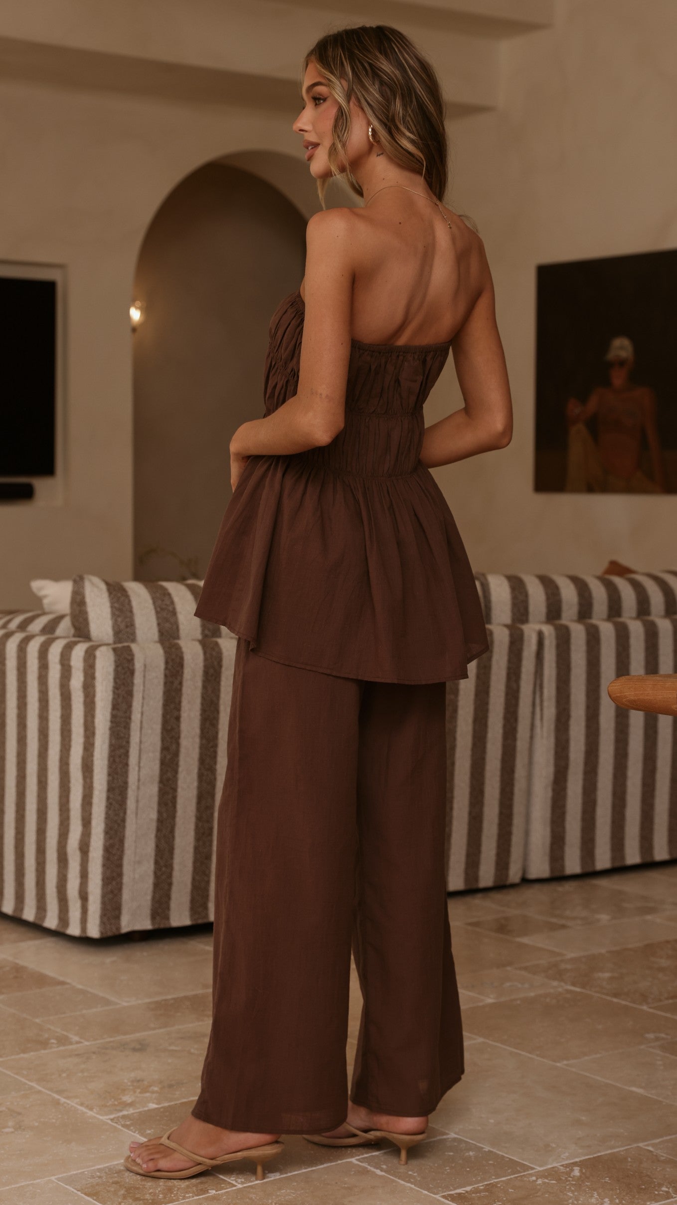 Maison Strapless Top & Pants Set - Chocolate