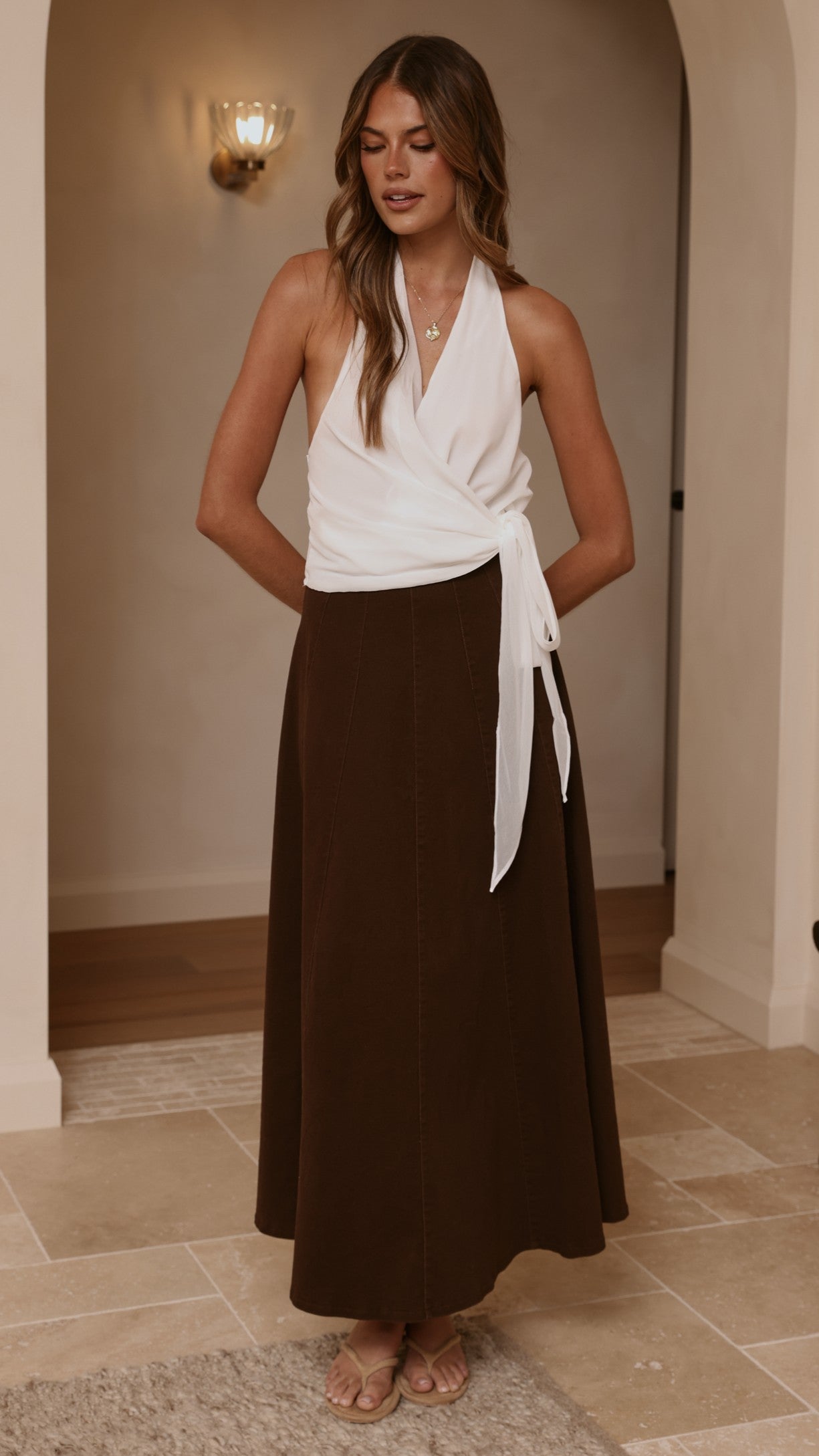 Zira Denim Maxi Skirt - Chocolate