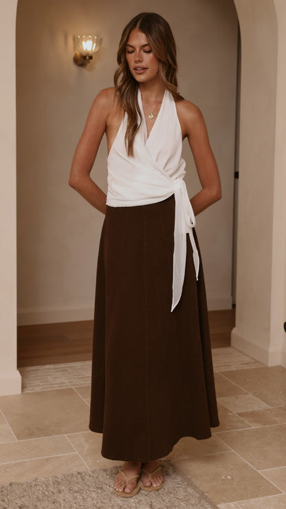 Zira Denim Maxi Skirt - Chocolate