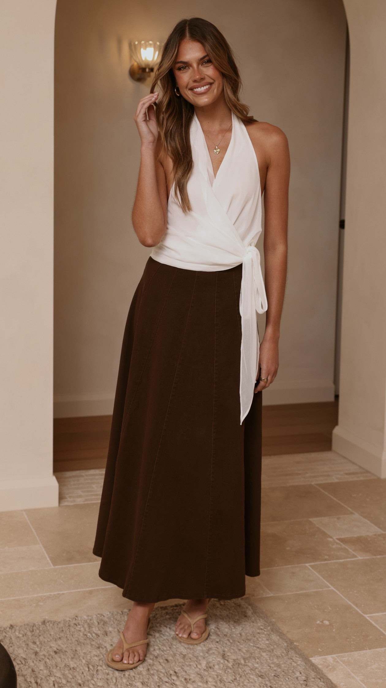 Zira Denim Maxi Skirt - Chocolate
