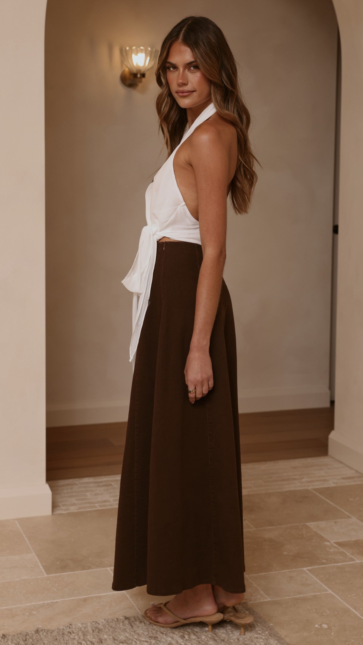 Zira Denim Maxi Skirt - Chocolate