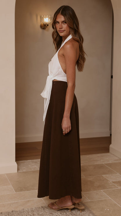 Zira Denim Maxi Skirt - Chocolate