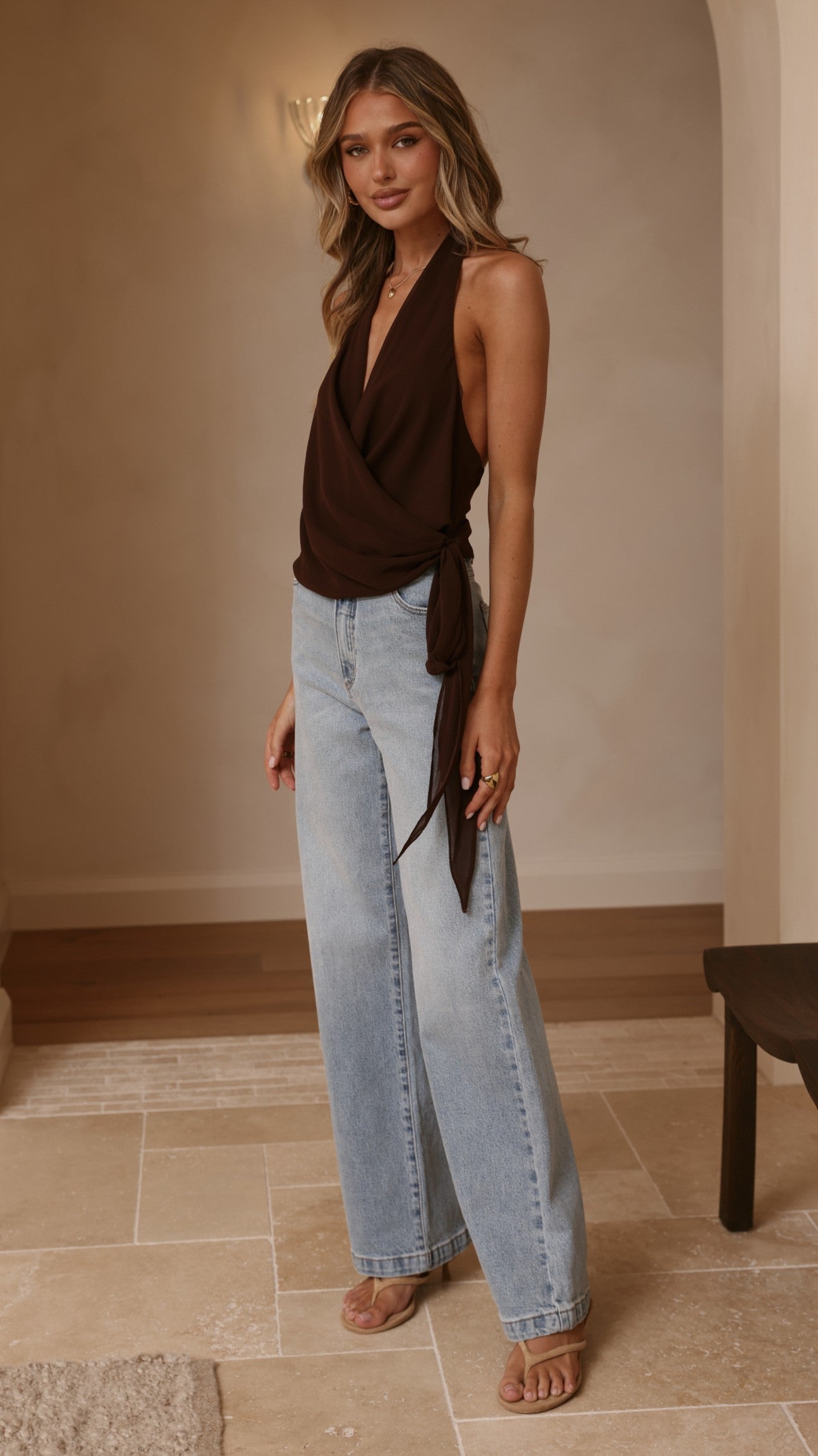 Belle Halter Neck Top - Brown